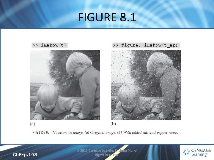 FIGURE 8. 1 >> imshow(t) 7 Ch 8 -p. 193 >> figure, imshow(t_sp) ©