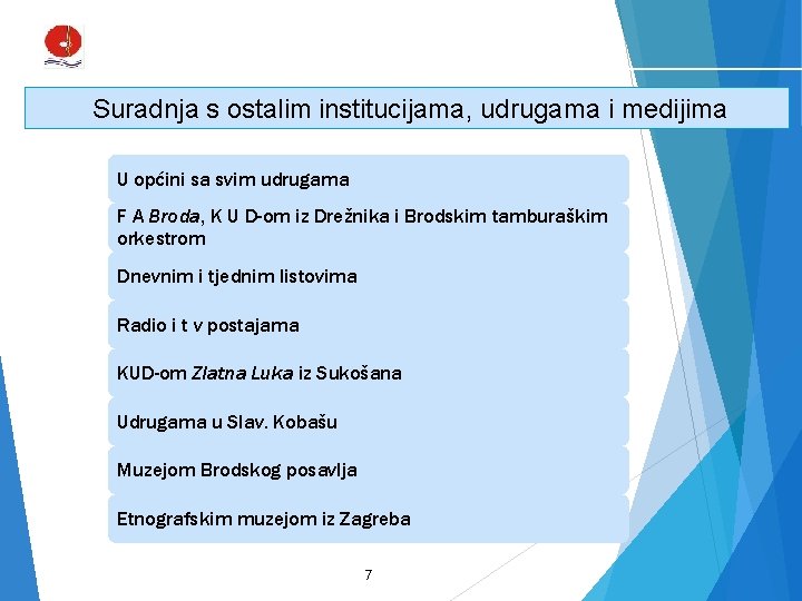 Elementi za planiranje Suradnja s ostalim institucijama, udrugama i medijima U općini sa svim