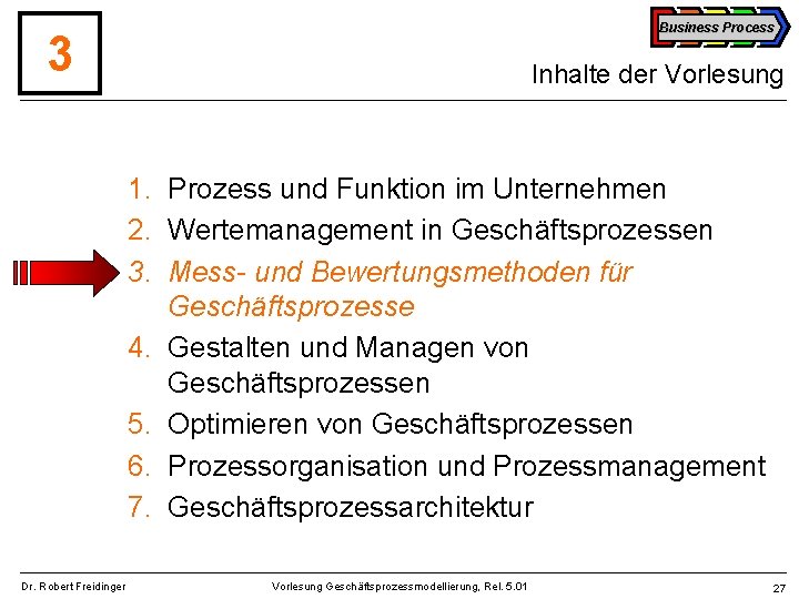 Business Process 3 Inhalte der Vorlesung 1. Prozess und Funktion im Unternehmen 2. Wertemanagement