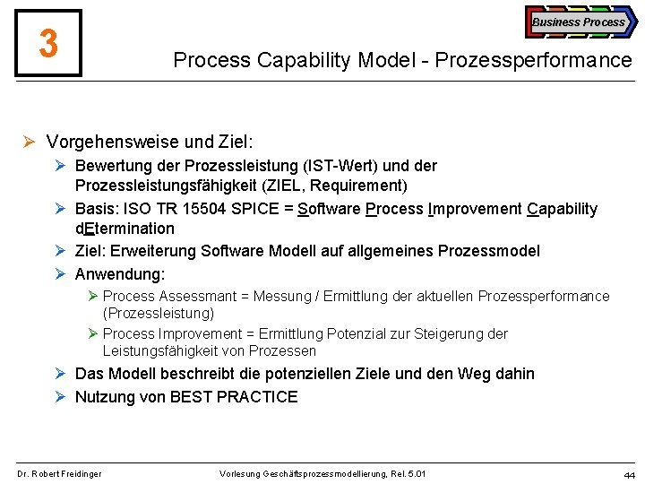 Business Process 3 Process Capability Model - Prozessperformance Ø Vorgehensweise und Ziel: Ø Bewertung