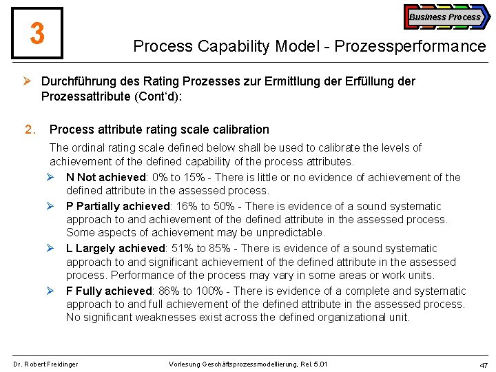 Business Process 3 Process Capability Model - Prozessperformance Ø Durchführung des Rating Prozesses zur