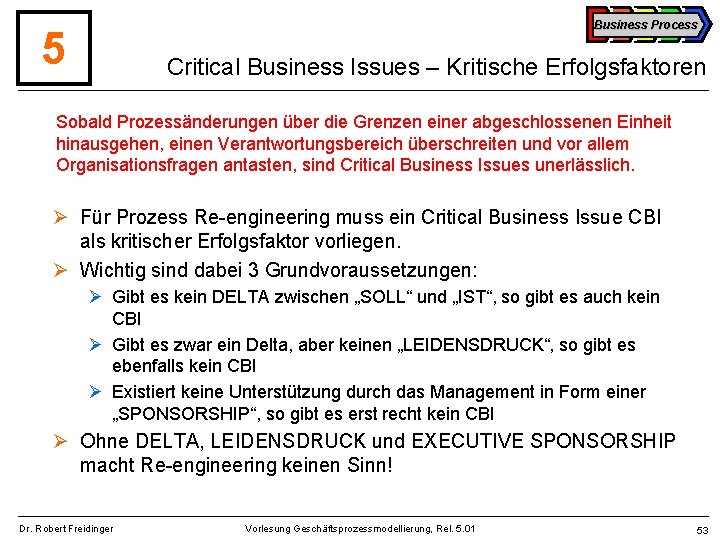 Business Process 5 Critical Business Issues – Kritische Erfolgsfaktoren Sobald Prozessänderungen über die Grenzen