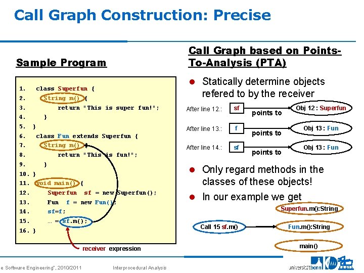 Call Graph Construction: Precise Call Graph based on Points. To-Analysis (PTA) Sample Program 1.