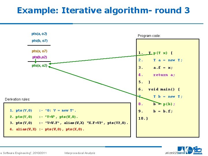 Example: Iterative algorithm- round 3 pts(a, o 2) Program code: pts(b, o 7) pts(x,