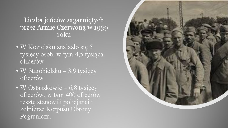 Liczba jeńców zagarniętych przez Armię Czerwoną w 1939 roku • W Kozielsku znalazło się