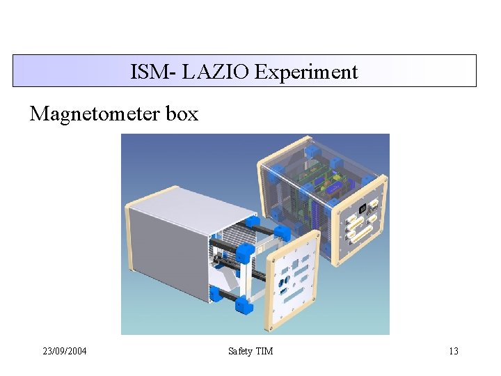 ISM- LAZIO Experiment Magnetometer box 23/09/2004 Safety TIM 13 