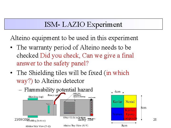 ISM- LAZIO Experiment Alteino equipment to be used in this experiment • The warranty