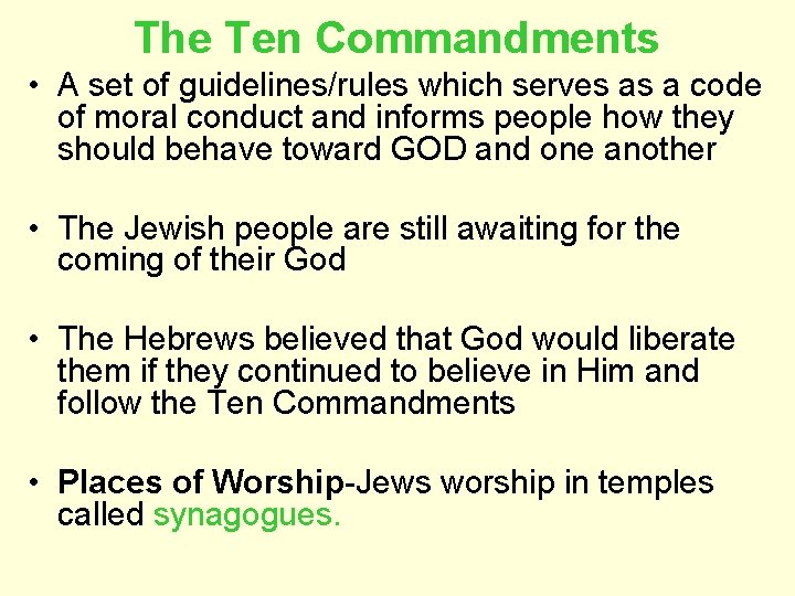 The Ten Commandments • A set of guidelines/rules which serves as a code of