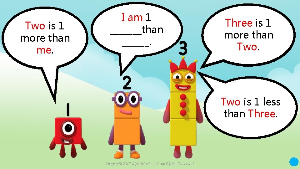 Two is 11 ____ is more than me. I am 1 _______than ______. Three