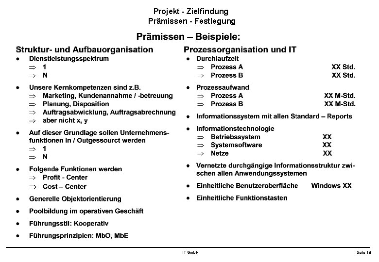 Projekt - Zielfindung Prämissen - Festlegung IT Gmb. H Seite 18 