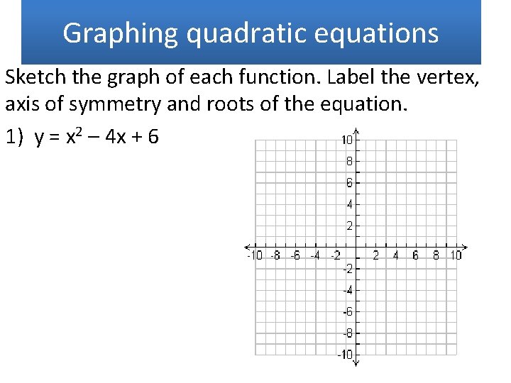 Graphing quadratic equations Sketch the graph of each function. Label the vertex, axis of