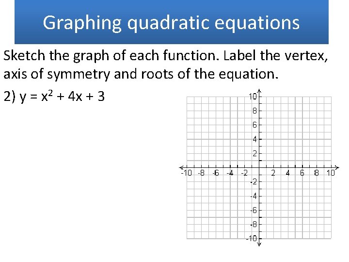 Graphing quadratic equations Sketch the graph of each function. Label the vertex, axis of