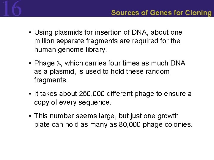 16 Sources of Genes for Cloning • Using plasmids for insertion of DNA, about