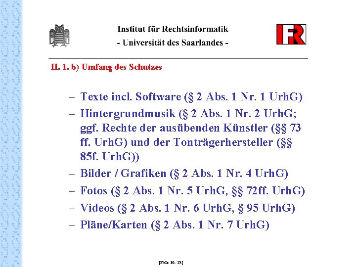 II. 1. b) Umfang des Schutzes – Texte incl. Software (§ 2 Abs. 1