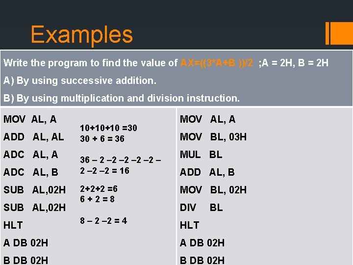 Examples Write the program to find the value of AX=((3*A+B ))/2 ; A =
