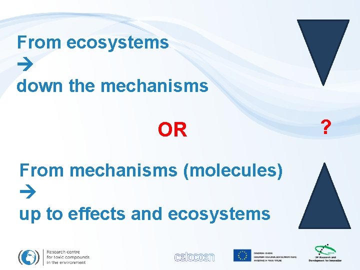 From ecosystems down the mechanisms OR From mechanisms (molecules) up to effects and ecosystems