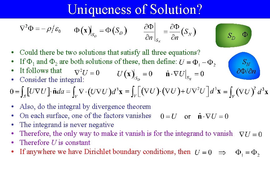 Uniqueness of Solution? SD • • Could there be two solutions that satisfy all