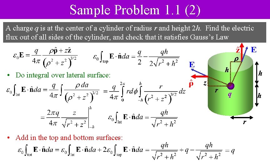 Sample Problem 1. 1 (2) A charge q is at the center of a