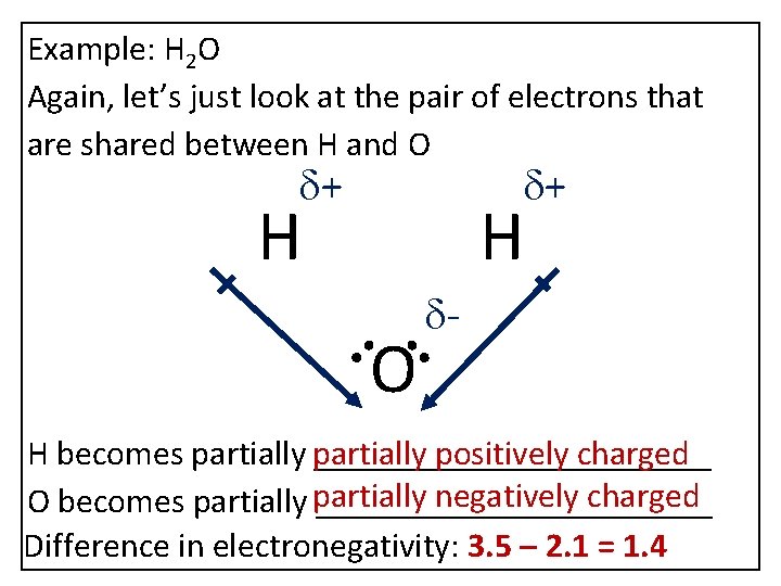 Example: H 2 O Again, let’s just look at the pair of electrons that