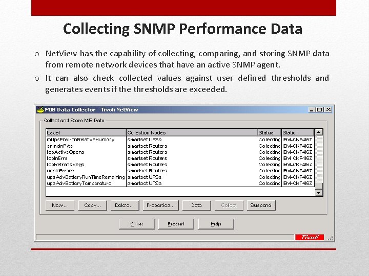 Collecting SNMP Performance Data o Net. View has the capability of collecting, comparing, and