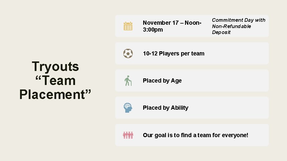 November 17 – Noon 3: 00 pm Commitment Day with Non-Refundable Deposit 10 -12