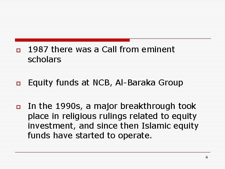 o o o 1987 there was a Call from eminent scholars Equity funds at