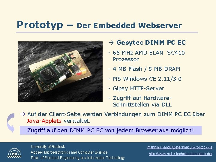 Prototyp – Der Embedded Webserver Gesytec DIMM PC EC - 66 MHz AMD ELAN
