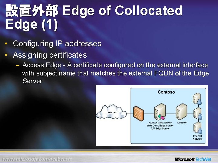 設置外部 Edge of Collocated Edge (1) • Configuring IP addresses • Assigning certificates –