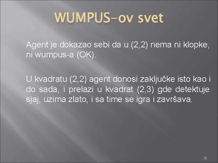 WUMPUS-ov svet Agent je dokazao sebi da u (2, 2) nema ni klopke, ni