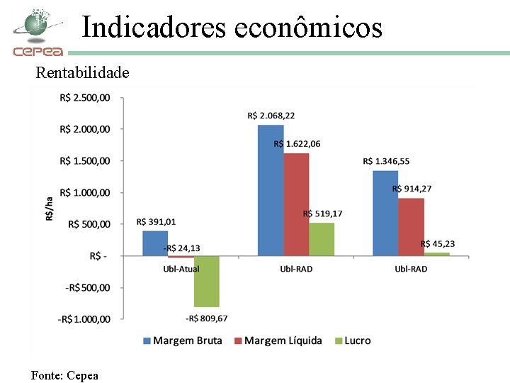 Indicadores econômicos Rentabilidade Fonte: Cepea 