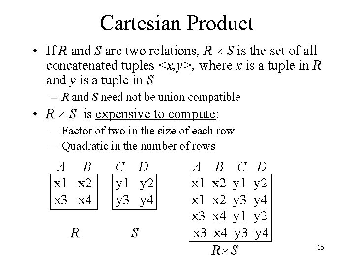 Cartesian Product • If R and S are two relations, R S is the