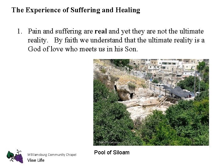 The Experience of Suffering and Healing 1. Pain and suffering are real and yet