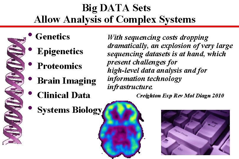 Big DATA Sets Allow Analysis of Complex Systems • Genetics • Epigenetics • Proteomics