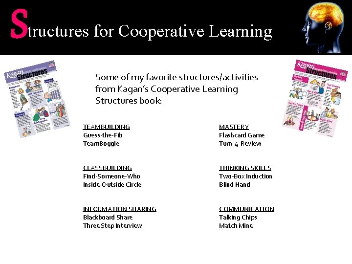 S tructures for Cooperative Learning Some of my favorite structures/activities from Kagan’s Cooperative Learning