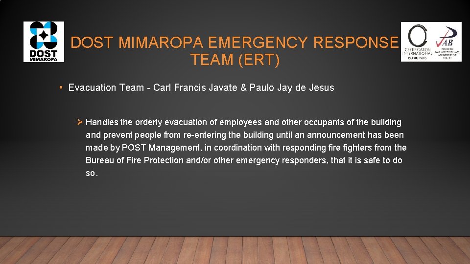 DOST MIMAROPA EMERGENCY RESPONSE TEAM (ERT) • Evacuation Team - Carl Francis Javate & DOST MIMAROPA EMERGENCY RESPONSE TEAM (ERT) • Evacuation Team - Carl Francis Javate &