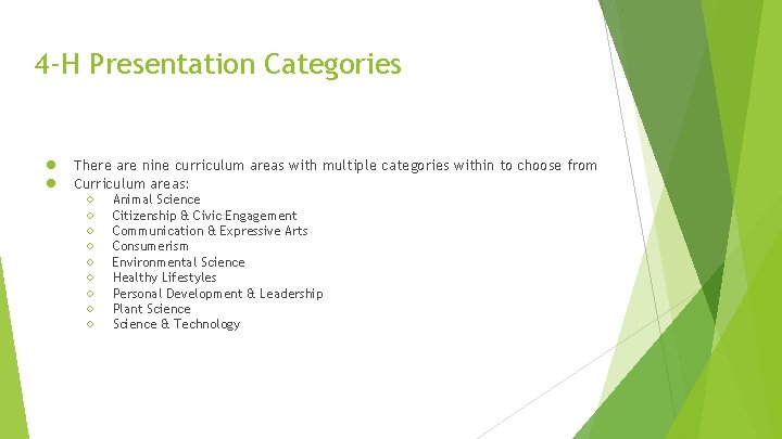 4 -H Presentation Categories ● ● There are nine curriculum areas with multiple categories