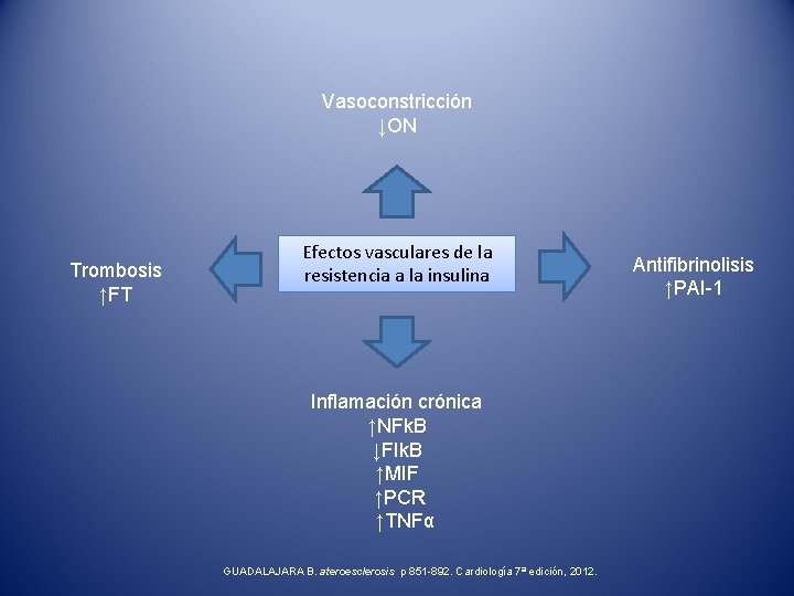 Vasoconstricción ↓ON Trombosis ↑FT Efectos vasculares de la resistencia a la insulina Inflamación crónica