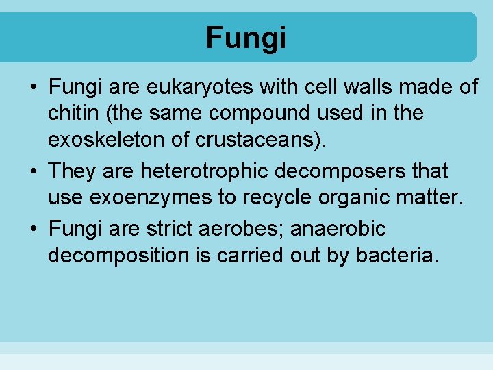 Fungi • Fungi are eukaryotes with cell walls made of chitin (the same compound