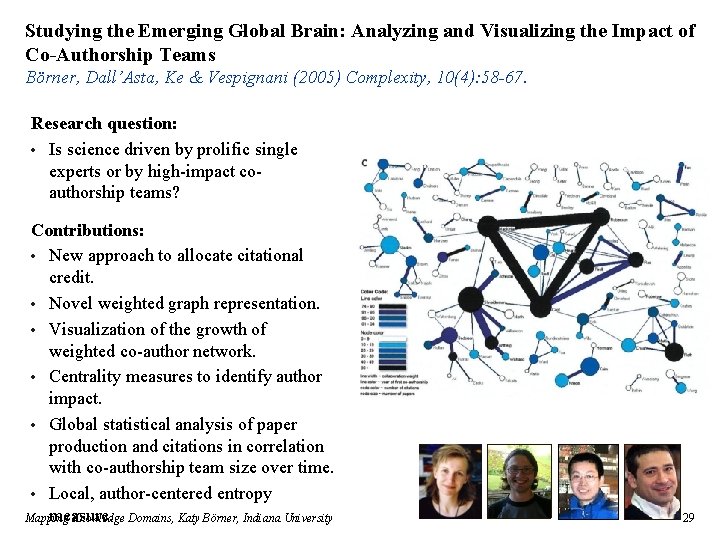 Studying the Emerging Global Brain: Analyzing and Visualizing the Impact of Co-Authorship Teams Börner,