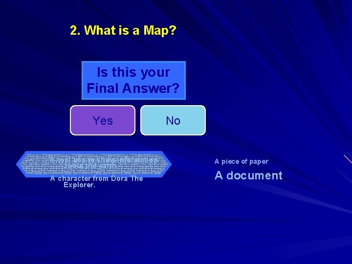 2. What is a Map? Is this your Final Answer? Yes A tool use
