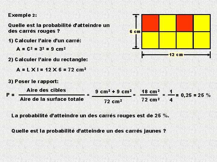 Exemple 2: Quelle est la probabilité d’atteindre un des carrés rouges ? 6 cm