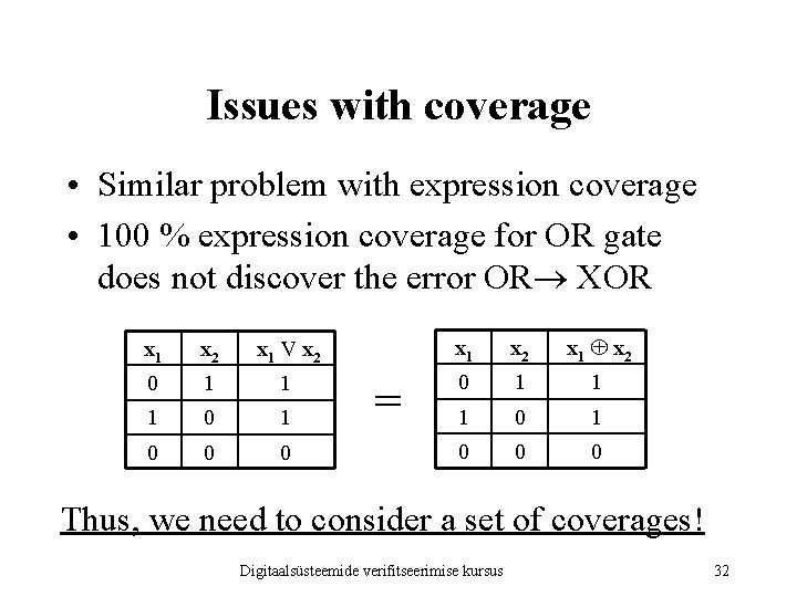 Issues with coverage • Similar problem with expression coverage • 100 % expression coverage