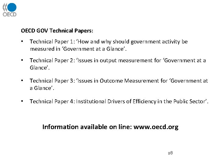 OECD GOV Technical Papers: • Technical Paper 1: ‘How and why should government activity