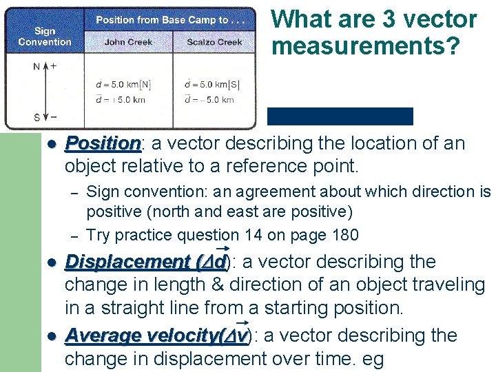 What are 3 vector measurements? l Position: Position a vector describing the location of