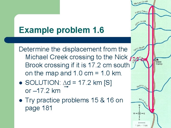 Example problem 1. 6 Determine the displacement from the Michael Creek crossing to the