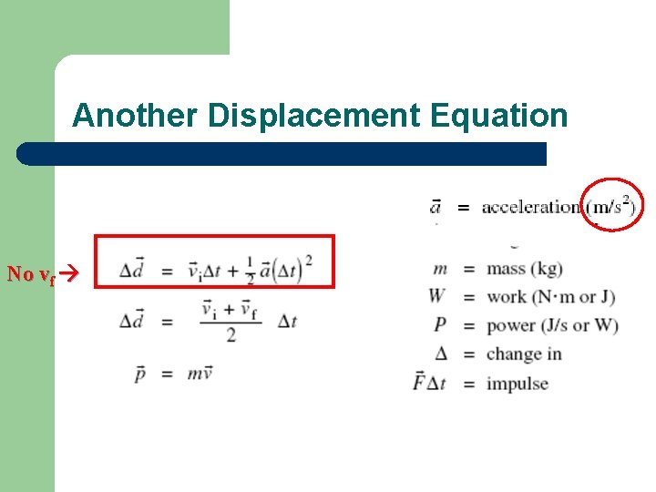 Another Displacement Equation No vf 