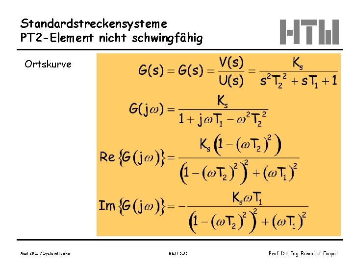 Standardstreckensysteme PT 2 -Element nicht schwingfähig Ortskurve Mail 2003 / Systemtheorie Blatt 5. 35