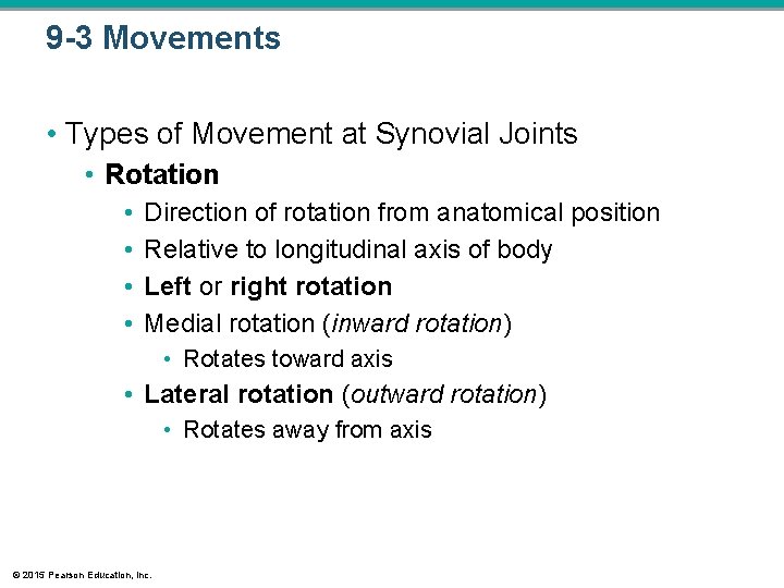 9 -3 Movements • Types of Movement at Synovial Joints • Rotation • • 9 -3 Movements • Types of Movement at Synovial Joints • Rotation • •