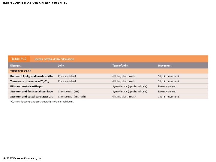 Table 9 -2 Joints of the Axial Skeleton (Part 3 of 3). © 2015 Table 9 -2 Joints of the Axial Skeleton (Part 3 of 3). © 2015