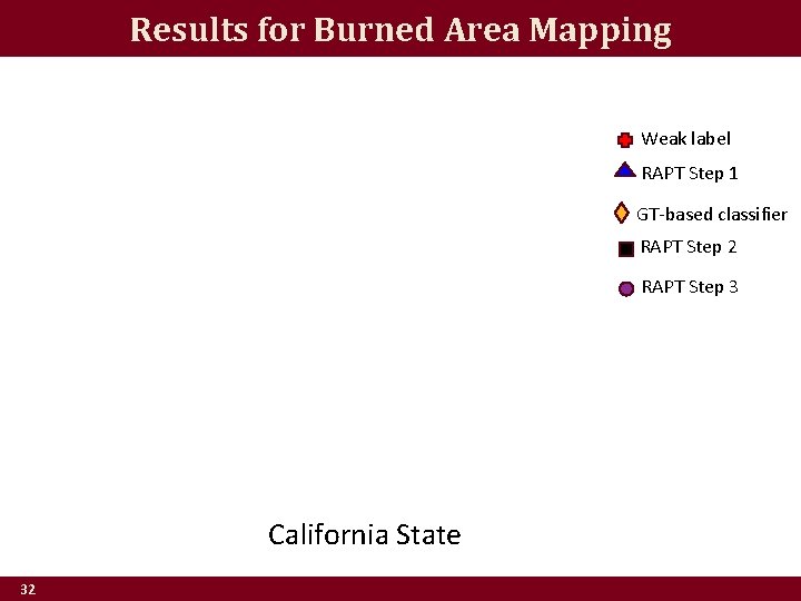 Results for Burned Area Mapping Weak label RAPT Step 1 GT-based classifier RAPT Step